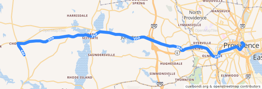 Mapa del recorrido RIPTA 10x North Scituate to Exchange Terrace de la línea  en Providence County.