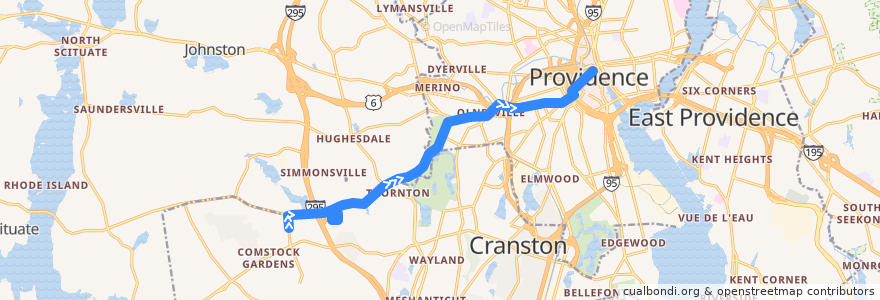 Mapa del recorrido RIPTA 19 Plainfield/Westminster to Kennedy Plaza (from Cranston Industrial Park) de la línea  en Providence County.