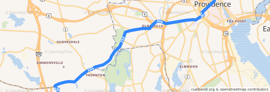 Mapa del recorrido RIPTA 19 Plainfield/Westminster to Kennedy Plaza (from Walmart Cranston) de la línea  en Providence County.