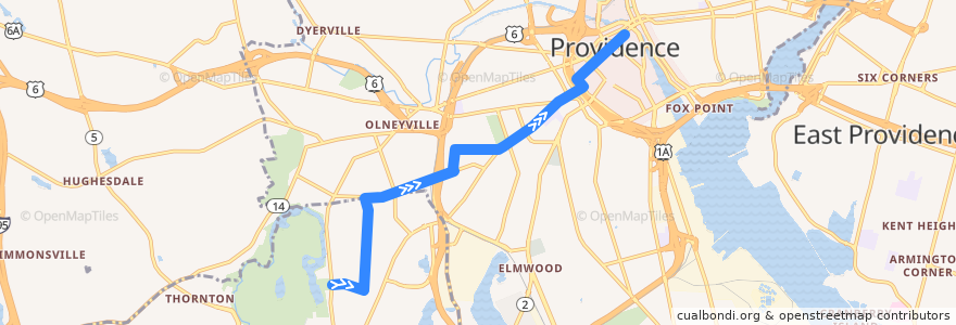Mapa del recorrido RIPTA 18 Union Avenue to Kennedy Plaza de la línea  en Providence County.