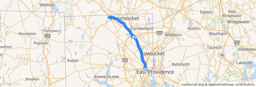 Mapa del recorrido RIPTA 59x North Smithfield/Lincoln Mall to Slatersville Plaza, Brigido's Market de la línea  en Providence County.