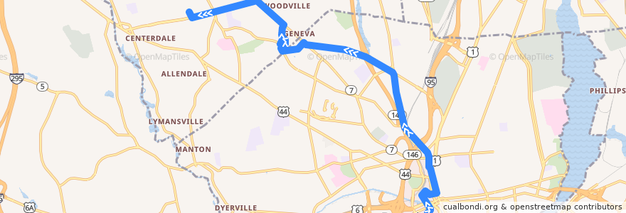 Mapa del recorrido RIPTA 58 Mineral Spring/North Providence to Sunset & Bourne de la línea  en Providence County.