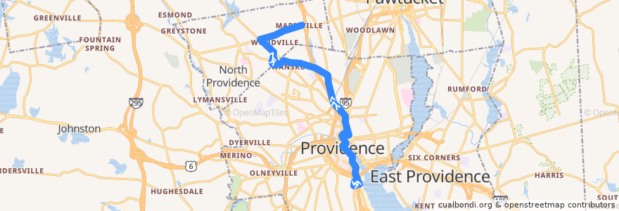 Mapa del recorrido RIPTA 58 Mineral Spring/North Providence to Mineral Spring Avenue & Route 146 de la línea  en Providence County.