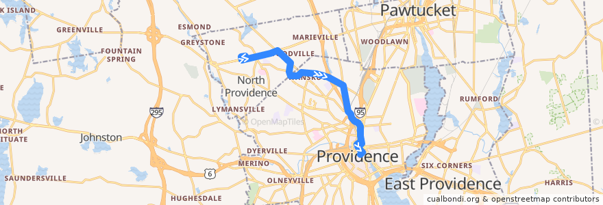 Mapa del recorrido RIPTA 58 Mineral Spring/North Providence to Kennedy Plaza de la línea  en Providence County.