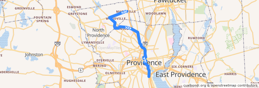 Mapa del recorrido RIPTA 58 Mineral Spring/North Providence to Rhode Island Hospital (from Route 146 & Mineral Spring Avenue) de la línea  en Providence County.