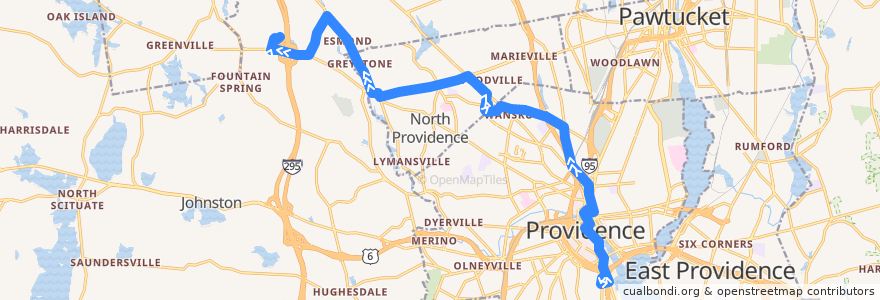 Mapa del recorrido RIPTA 58 Mineral Spring/North Providence to Smithfield Crossings de la línea  en Providence County.