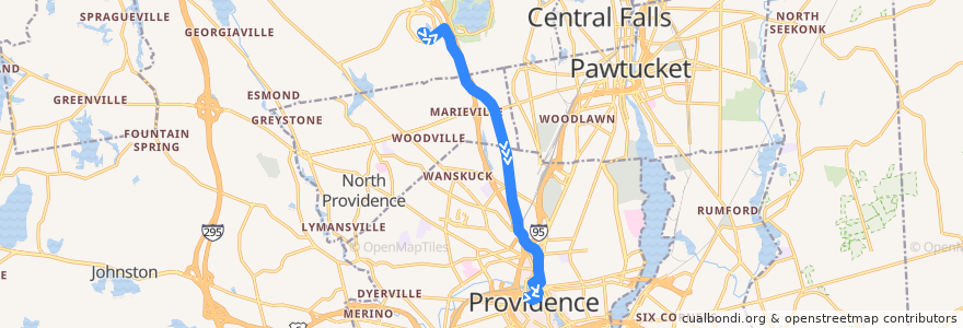 Mapa del recorrido RIPTA 51 Charles Street to Kennedy Plaza (from Twin River) de la línea  en Providence County.
