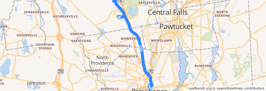 Mapa del recorrido RIPTA 51 Charles Street to CCRI Lincoln de la línea  en Providence County.