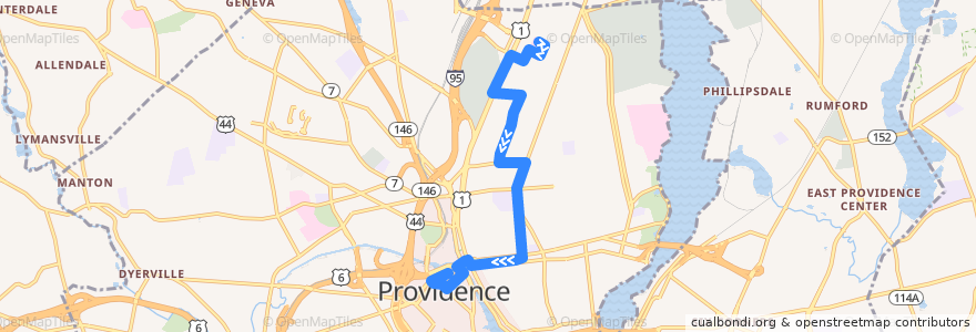 Mapa del recorrido RIPTA 49 Camp Street/Miriam Hospital to Kennedy Plaza de la línea  en Providence.