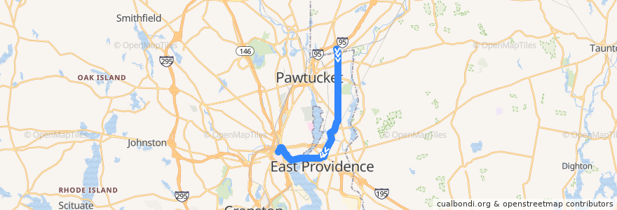 Mapa del recorrido RIPTA 35 Rumford/Newport Avenue to Kennedy Plaza de la línea  en Providence County.