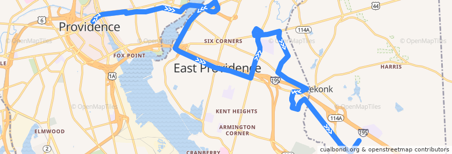 Mapa del recorrido RIPTA 34 East Providence to Seekonk Square de la línea  en East Providence.