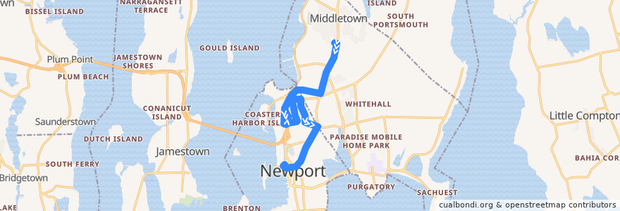 Mapa del recorrido RIPTA 63 Broadway/Middletown Shops to Newport Gateway Center (from Stop & Shop) de la línea  en Newport County.