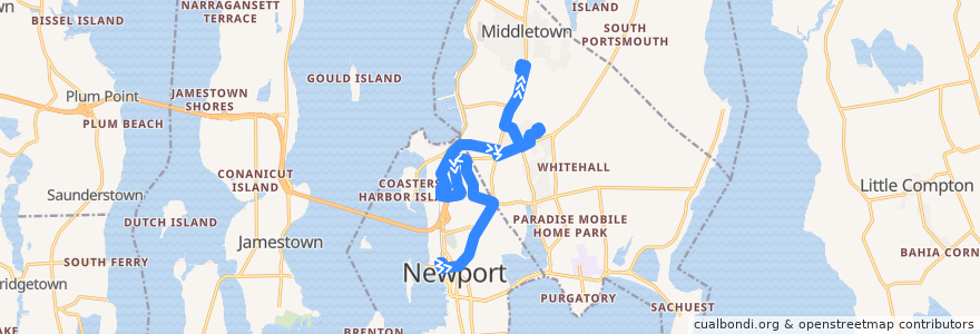 Mapa del recorrido RIPTA 63 Broadway/Middletown Shops to Stop & Shop West Main (via West House) de la línea  en Newport County.