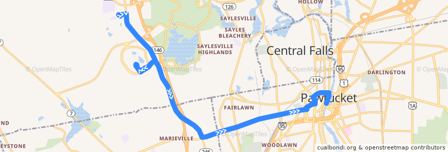 Mapa del recorrido RIPTA 73 Mineral Spring/Twin River/CCRI to Pawtucket Transit Center de la línea  en Providence County.