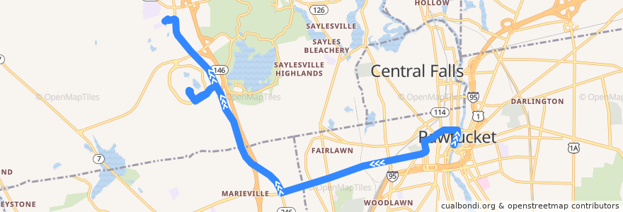 Mapa del recorrido RIPTA 73 Mineral Spring/Twin River/CCRI to CCRI Lincoln de la línea  en Providence County.