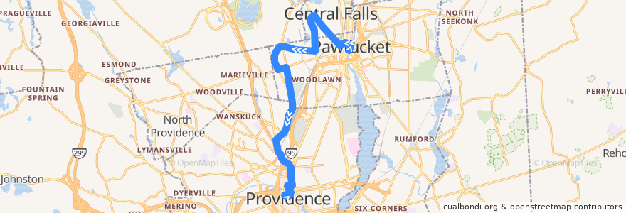 Mapa del recorrido RIPTA 72 Weeden/Central Falls to Kennedy Plaza de la línea  en Providence County.