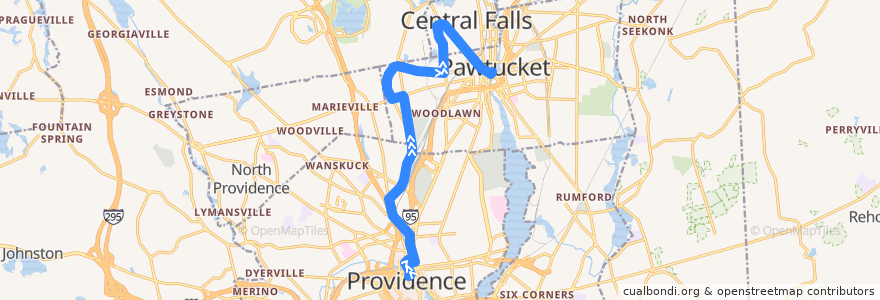 Mapa del recorrido RIPTA 72 Weeden/Central Falls to Pawtucket Transit Center de la línea  en Providence County.