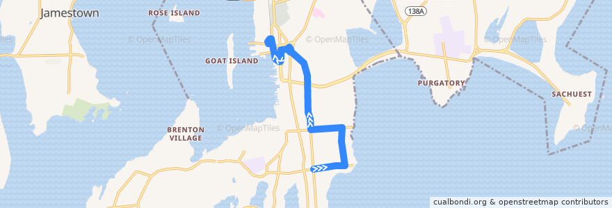 Mapa del recorrido RIPTA 67 Bellevue/Salve Regina University to Newport Gateway Center (from Bellevue & Ruggles) de la línea  en Newport.