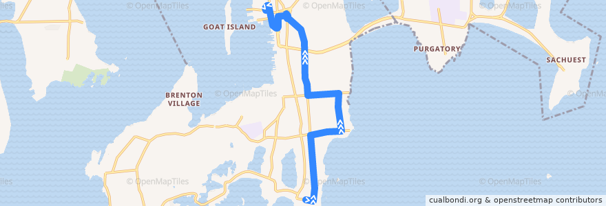 Mapa del recorrido RIPTA 67 Bellevue/Salve Regina University to Newport Gateway Center (from Bellevue & Ledge) de la línea  en Newport.