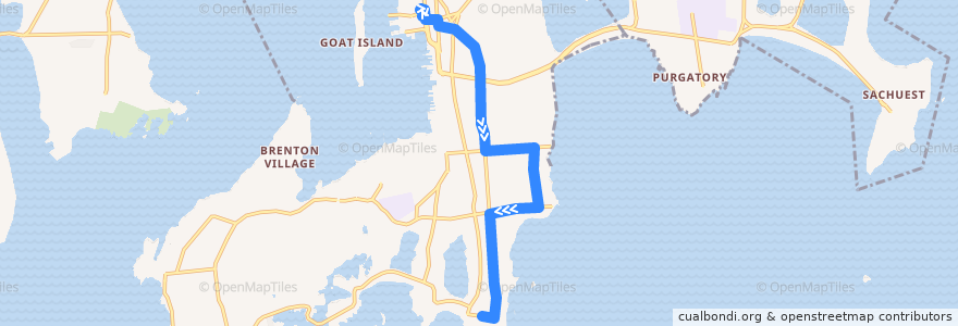 Mapa del recorrido RIPTA 67 Bellevue/Salve Regina University to Bellevue & Ledge de la línea  en Newport.