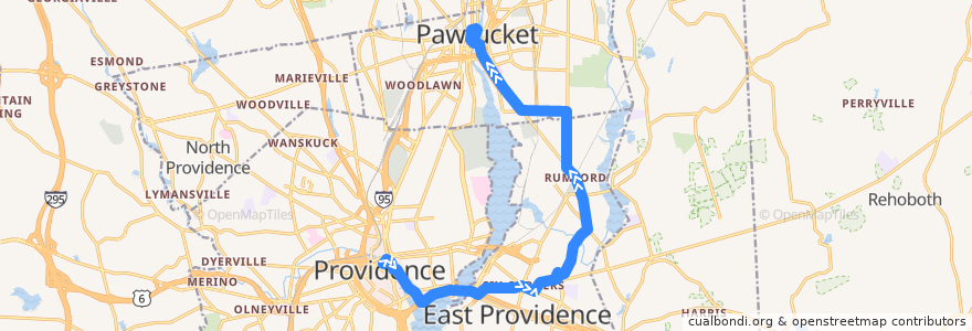 Mapa del recorrido RIPTA 78 Beverage Hill Avenue/East Providence to Pawtucket Transit Center de la línea  en Providence County.