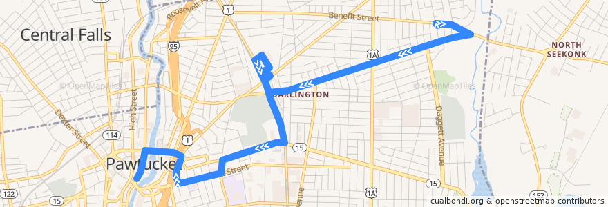 Mapa del recorrido RIPTA 76 Central Avenue to Pawtucket Transit Center de la línea  en Pawtucket.