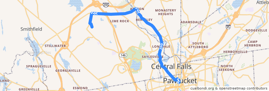 Mapa del recorrido RIPTA 75 Dexter Street to North Central Industrial Park de la línea  en Providence County.