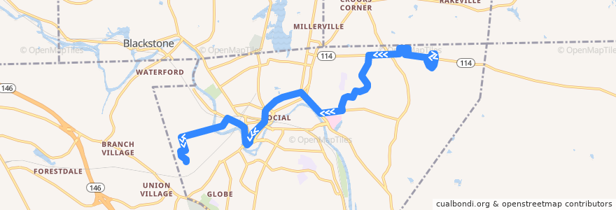 Mapa del recorrido RIPTA 87 Fairmount/Walnut Hill to Memorial & Bourdon (from Price Rite Diamond Hill) de la línea  en Woonsocket.