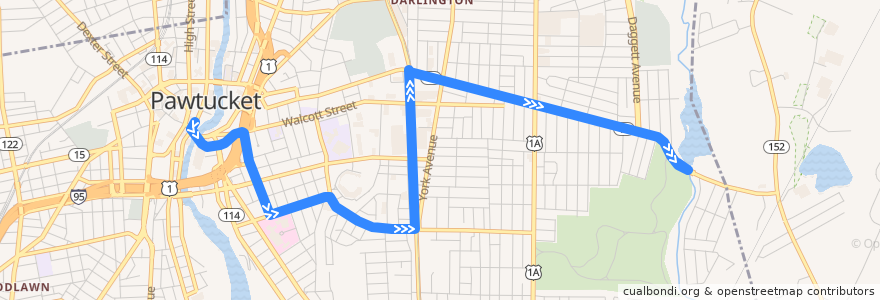 Mapa del recorrido RIPTA 80 Armistice Boulevard to Slater Park de la línea  en Pawtucket.