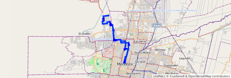 Mapa del recorrido 92 - Expreso Bº Reconquista de la línea G07 en Mendoza.