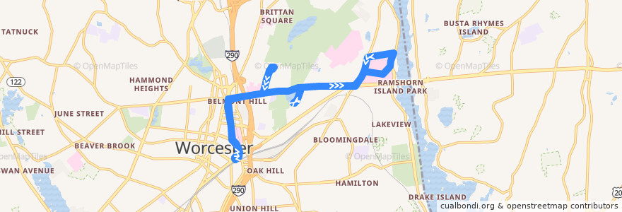 Mapa del recorrido WRTA 24A de la línea  en Worcester.