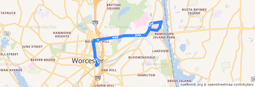 Mapa del recorrido WRTA 24 de la línea  en Worcester.