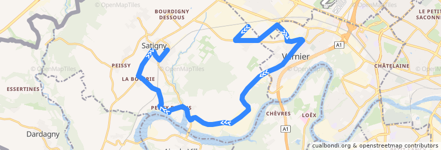 Mapa del recorrido Bus 73: ZIMEYSA-Gare → Satigny-Gare de la línea  en Genève.