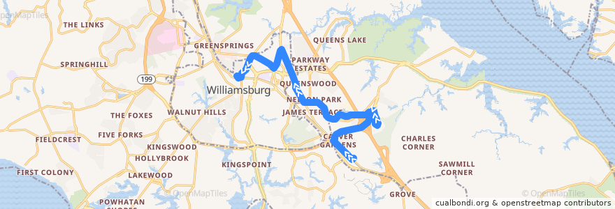 Mapa del recorrido Orange/Merrimac Trail to WTC de la línea  en ویرجینیا.