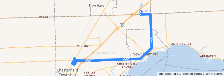 Mapa del recorrido 567 WB: Lenox Meijer => Chesterfield Meijer de la línea  en Macomb County.