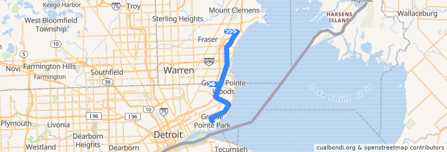 Mapa del recorrido 610 SB: 15 Mile => City Limits via Eastland Mall de la línea  en Мичиган.