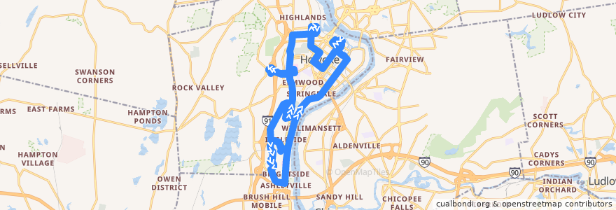 Mapa del recorrido PVTA R24 de la línea  en Holyoke.