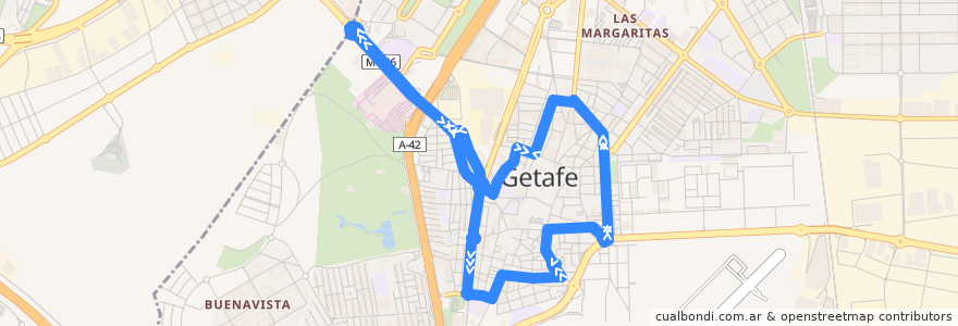 Mapa del recorrido 6 de la línea  en Getafe.