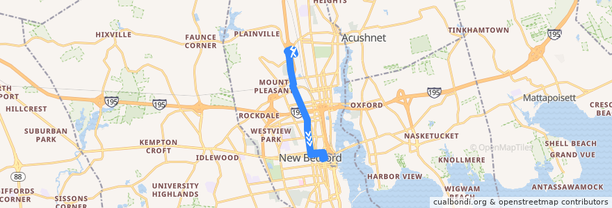 Mapa del recorrido SRTA New Bedford Route 8 Mount Pleasant de la línea  en New Bedford.
