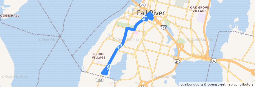 Mapa del recorrido SRTA Fall River Route 1 South Main de la línea  en Fall River.