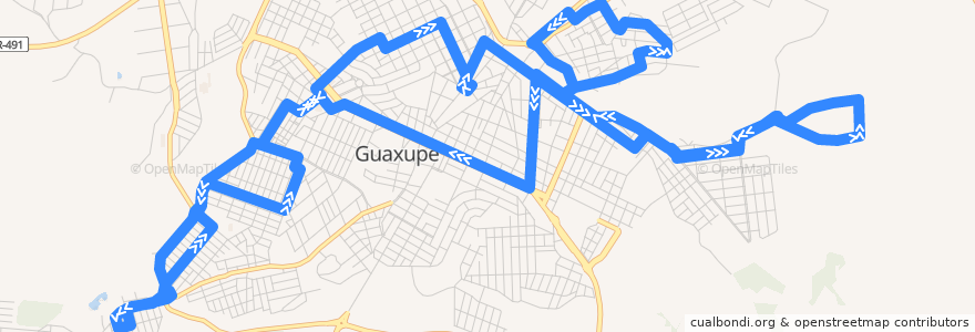 Mapa del recorrido Linha 02 de la línea  en Guaxupé.