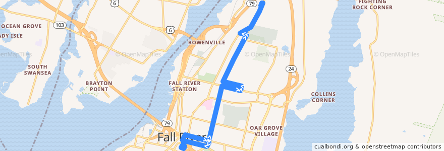 Mapa del recorrido SRTA Fall River Route 4 Robeson Street de la línea  en Fall River.