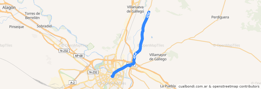 Mapa del recorrido Bus 28: Peñaflor / Montañana => Coso de la línea  en Saragozza.