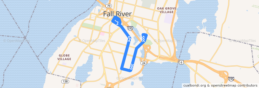 Mapa del recorrido SRTA Fall River Route 10 Rodman Street de la línea  en Fall River.