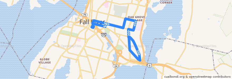 Mapa del recorrido SRTA Fall River Route 9 Bedford Street de la línea  en Fall River.