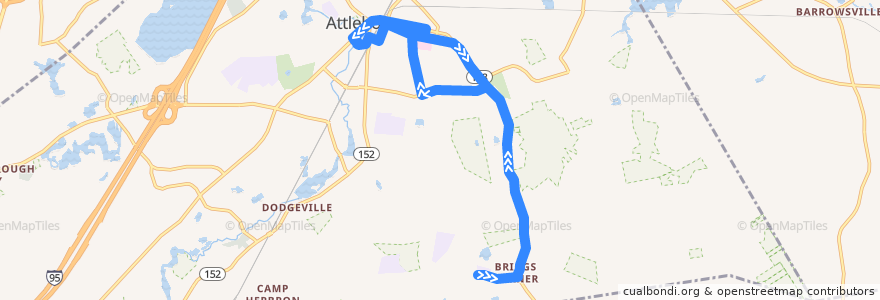 Mapa del recorrido GATRA 15 Oak Hill de la línea  en Attleboro.