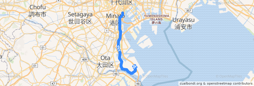 Mapa del recorrido 東京モノレール羽田空港線 (羽田空港第 ->モノレール浜松町) de la línea  en Tokio.