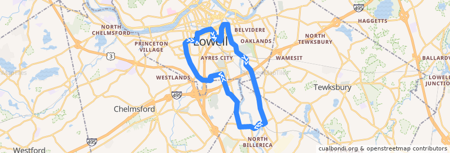 Mapa del recorrido LRTA 3/4 (combined Saturday service) de la línea  en Middlesex County.