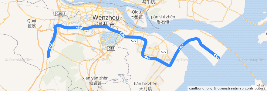 Mapa del recorrido 温州轨道交通S1线 de la línea  en 温州市区 (Greater Wenzhou).