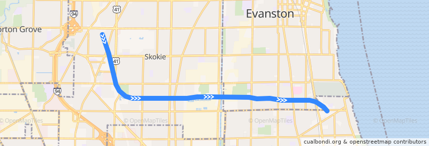 Mapa del recorrido Yellow Line: Dempster-Skokie to Howard de la línea  en Illinois.